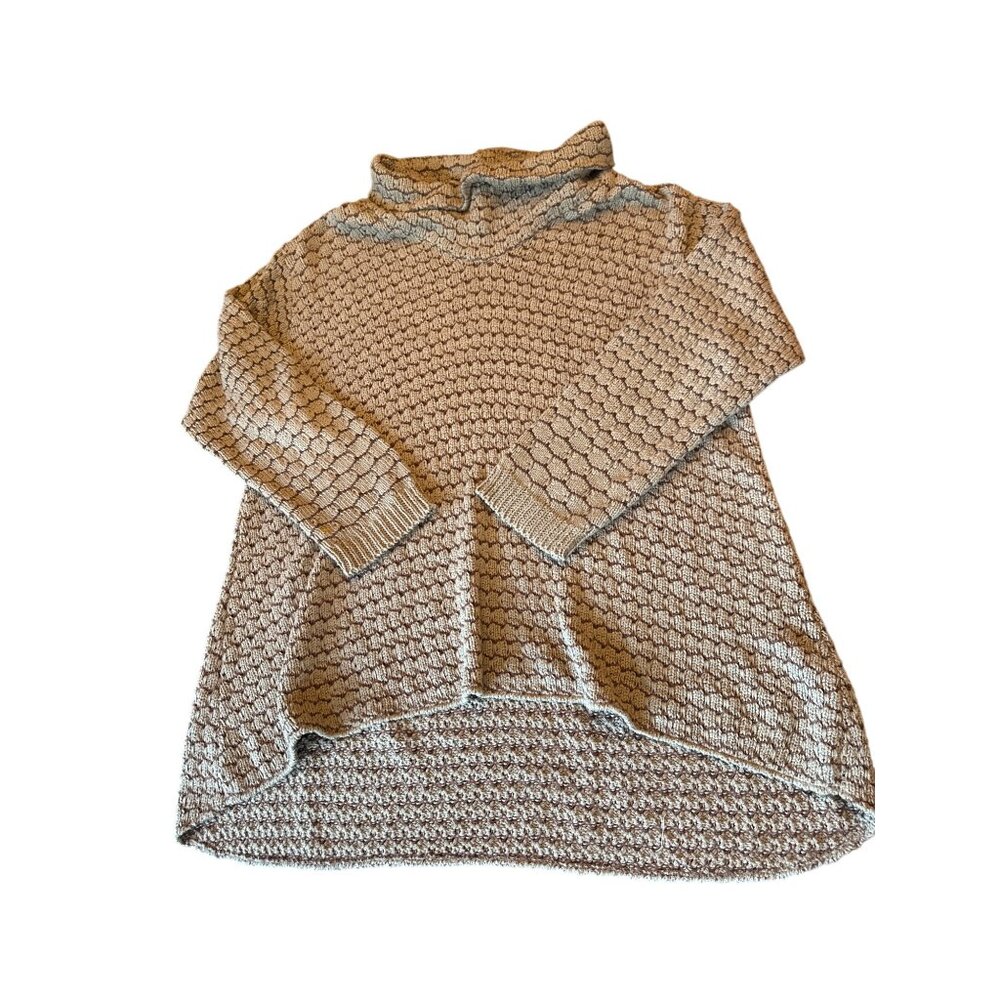 Margaret Winters XL Textured Knit Sweater Tunic Brown & Beige Lagenlook